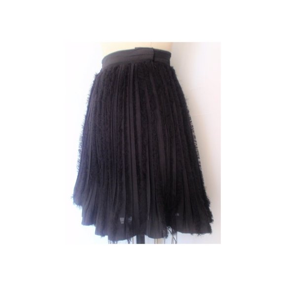 H&M BLACK PLEATED CHIFFON FRINGE RIBBON TRIM COQUETTE MINI SKIRT 14 NWT - Picture 6 of 9